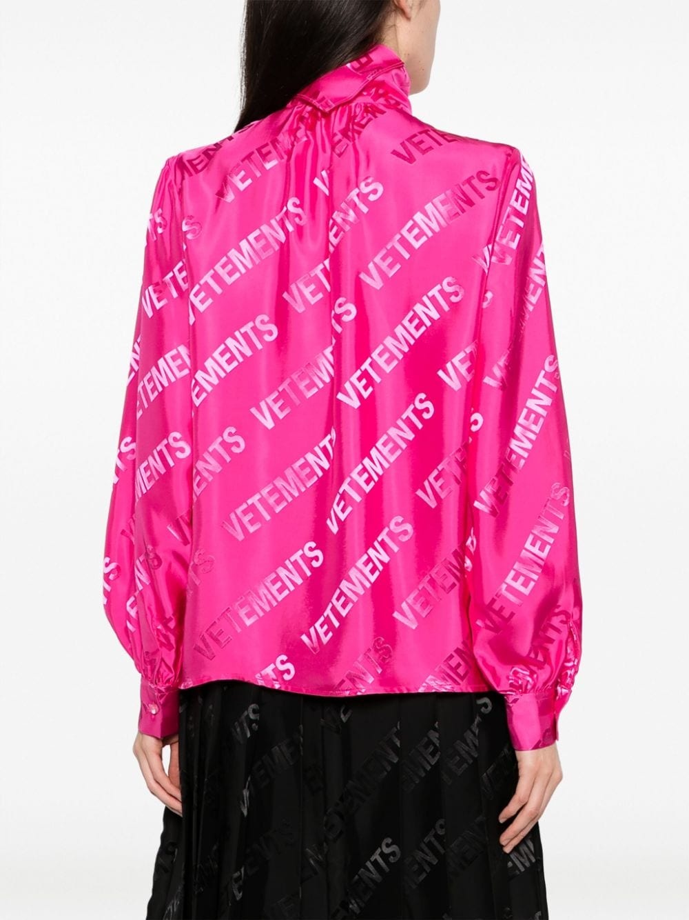 logo-jacquard tie-neck shirt - 4