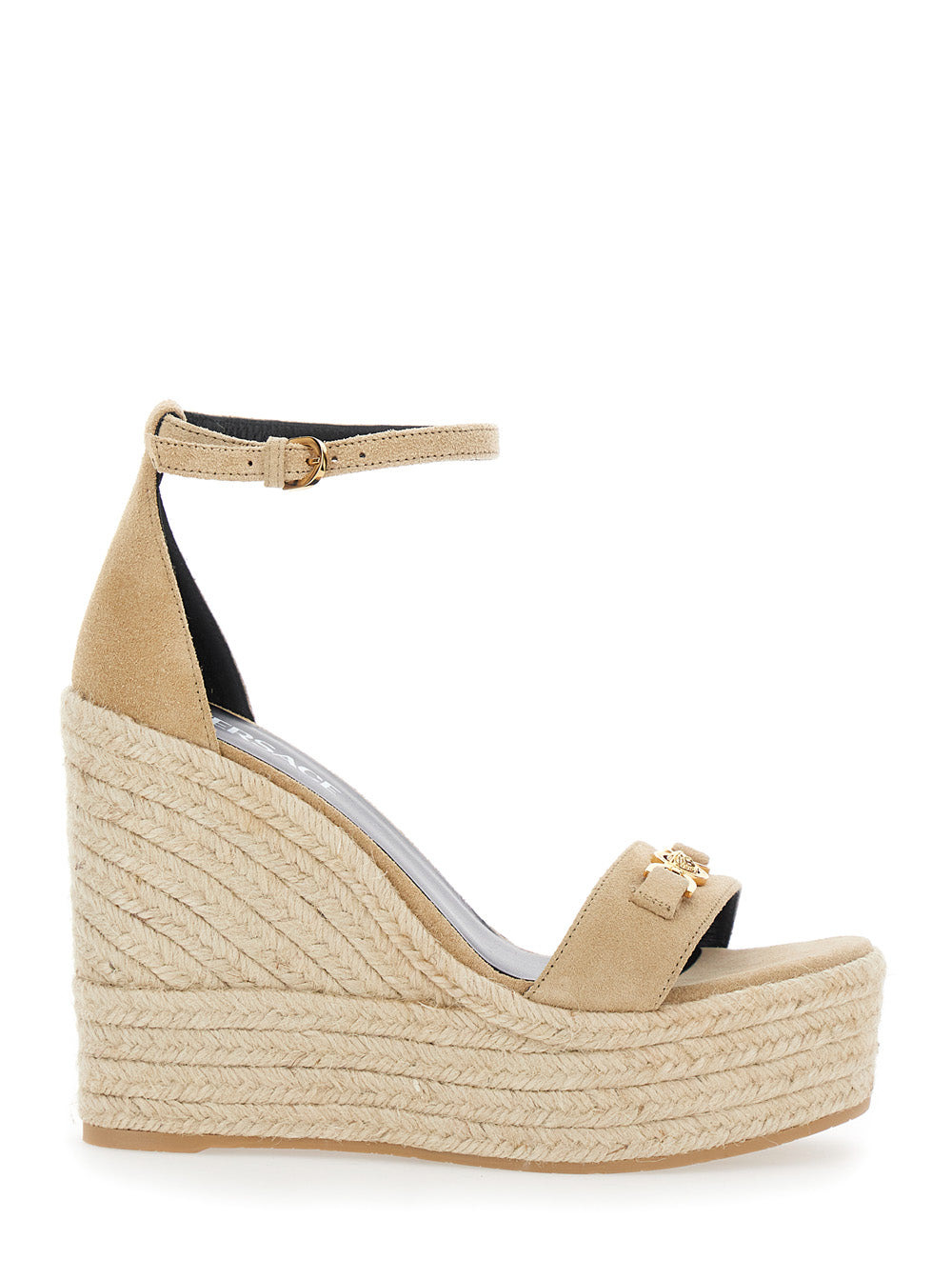 Versace Women Beige Wedges With Adjustable Buckle Closure And Medusa Plaque On The Front In Leather  - 1