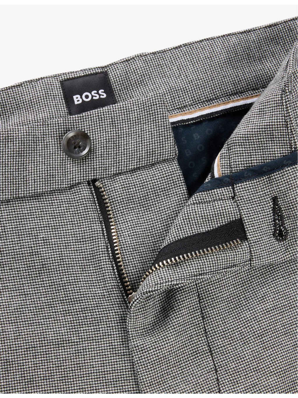 Micro-check tapered-leg regular-fit stretch woven-blend trousers - 6