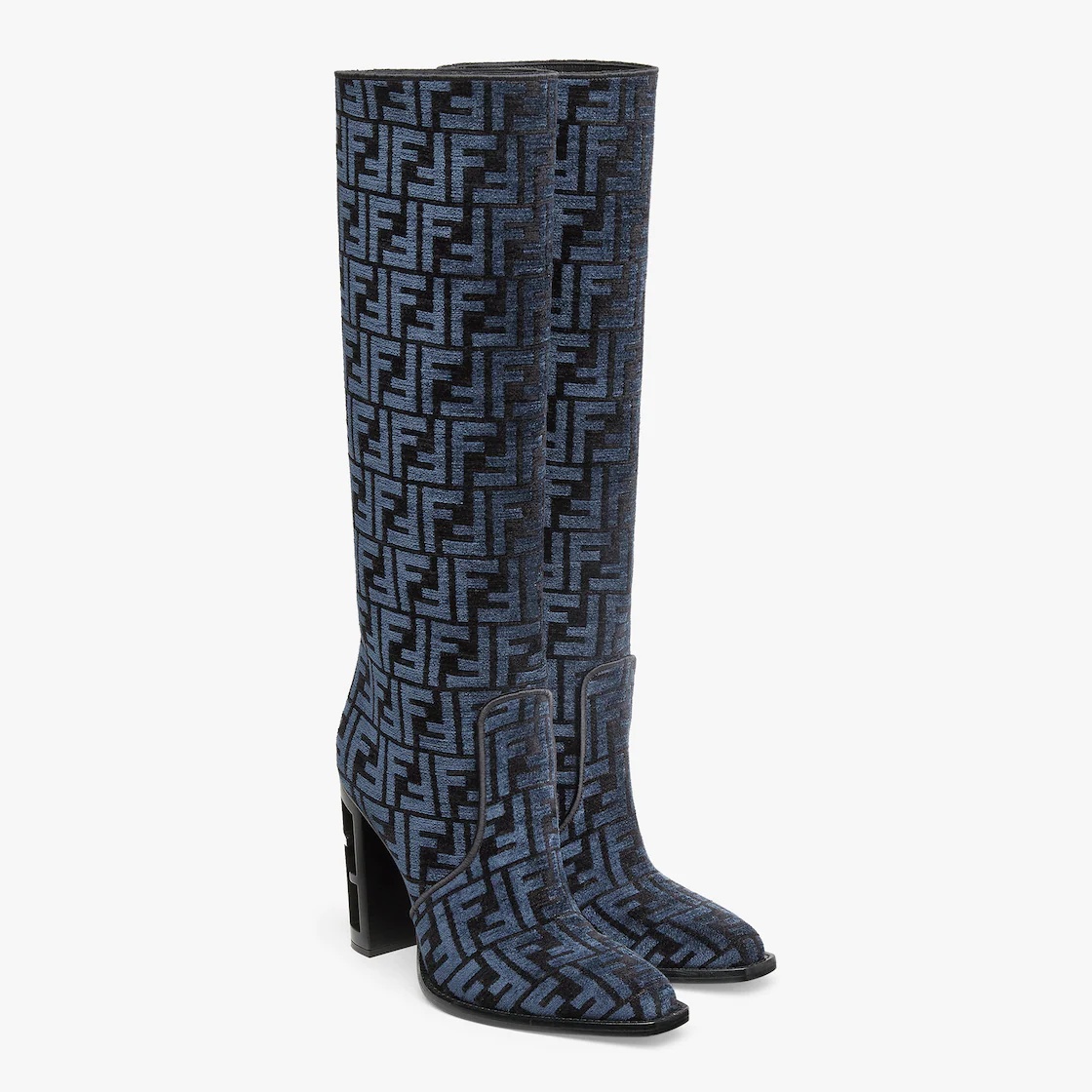 High-heeled blue FF chenille boots - 4