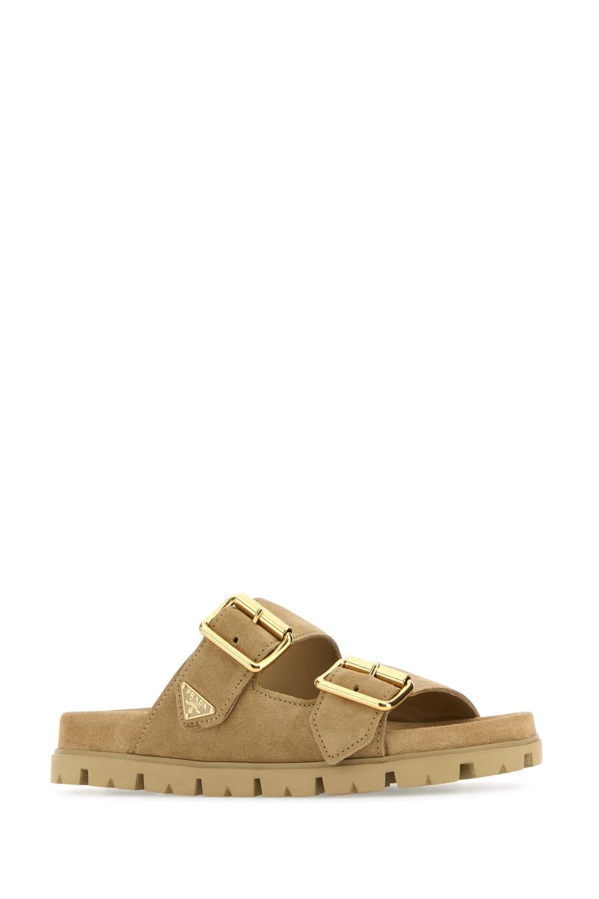 Prada Women Sand Suede Slippers - 2