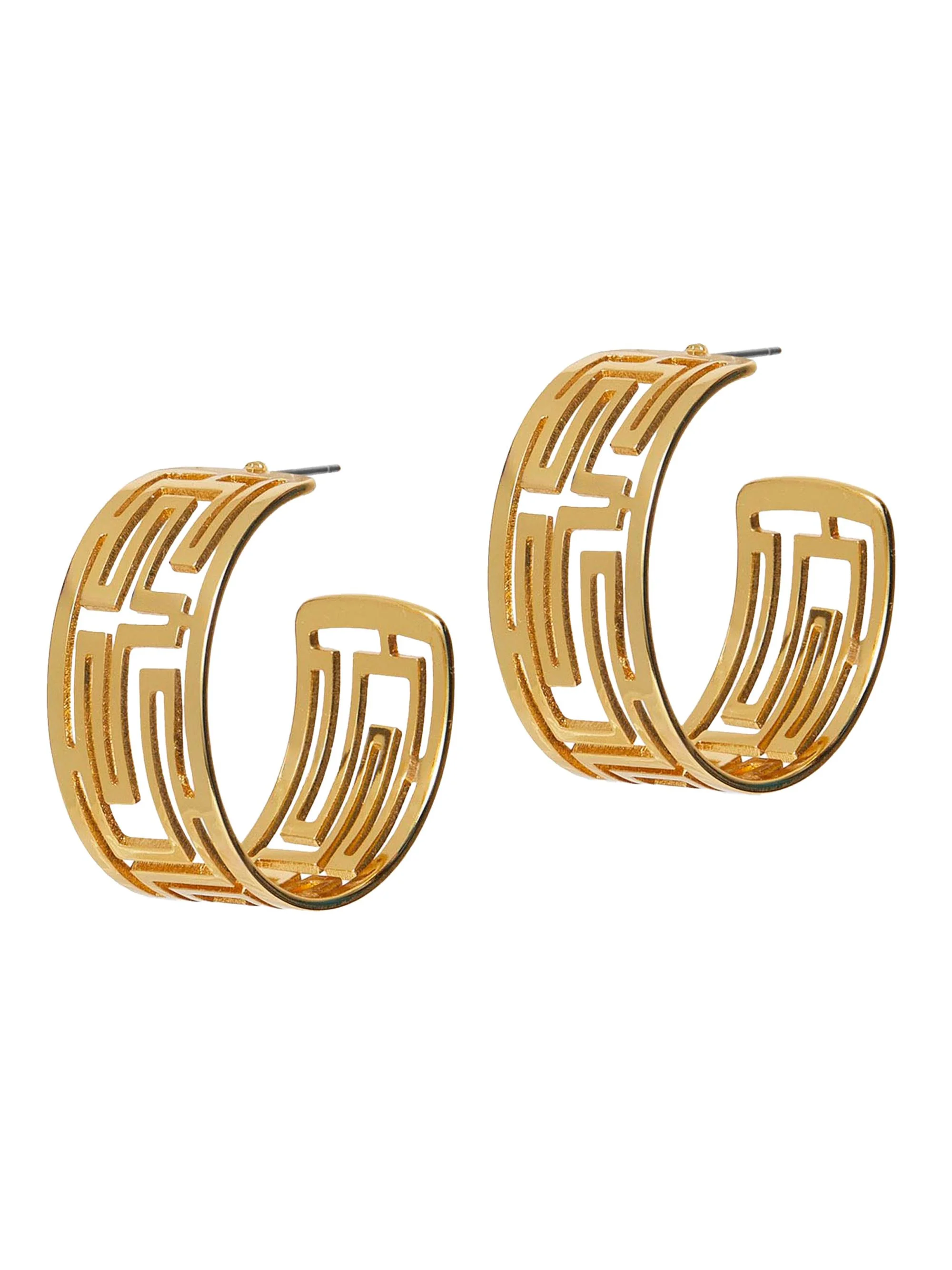 Women's Greek Key 14K-Gold-Plated Hoop Earrings - Gold - 1