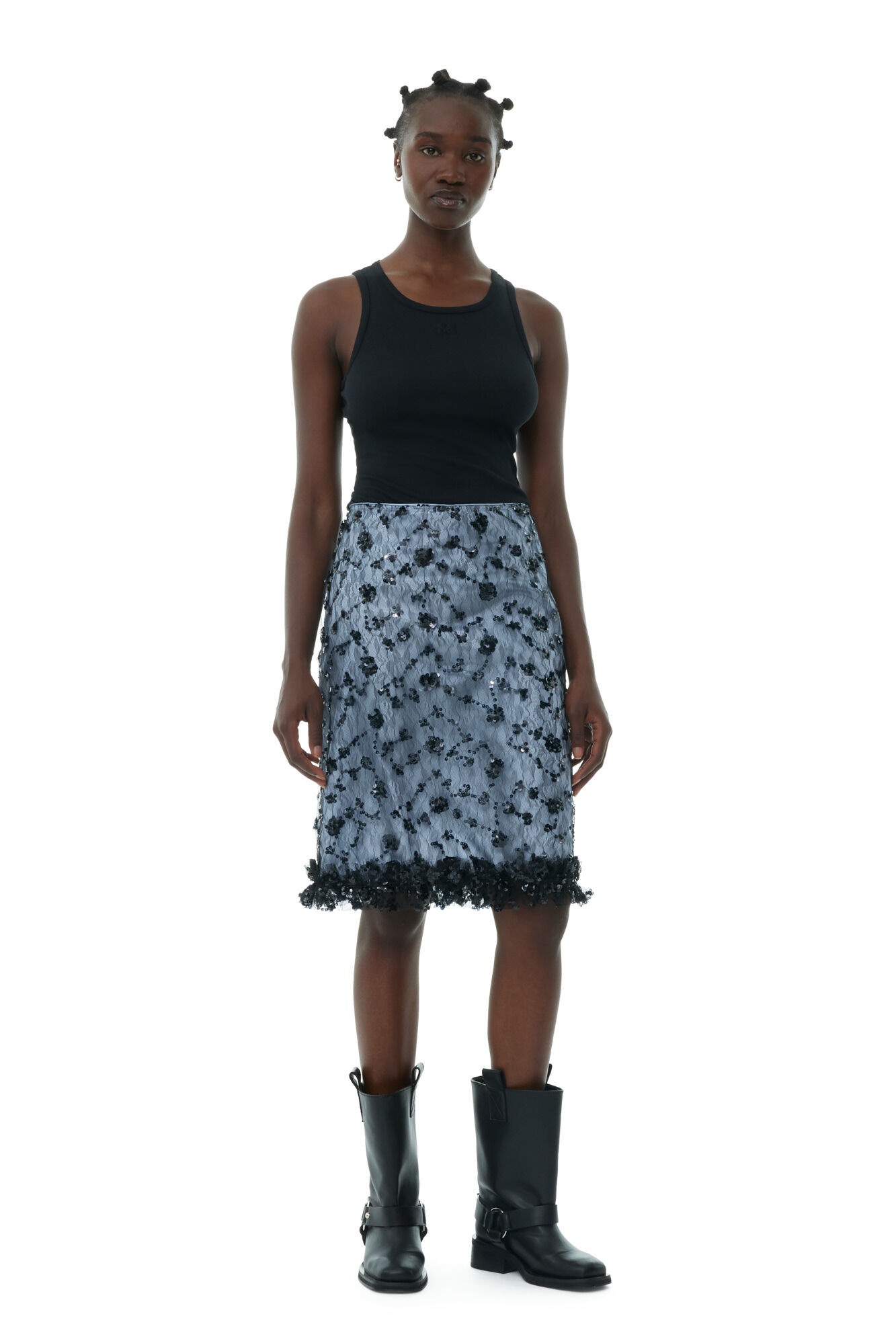 BLUE SEQUIN LACE SKIRT - 2