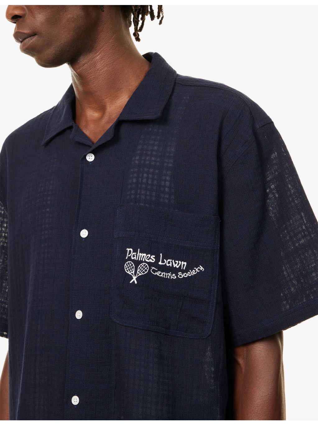 Embroidered-Log Semi-Sheer Cotton Shirt - 5