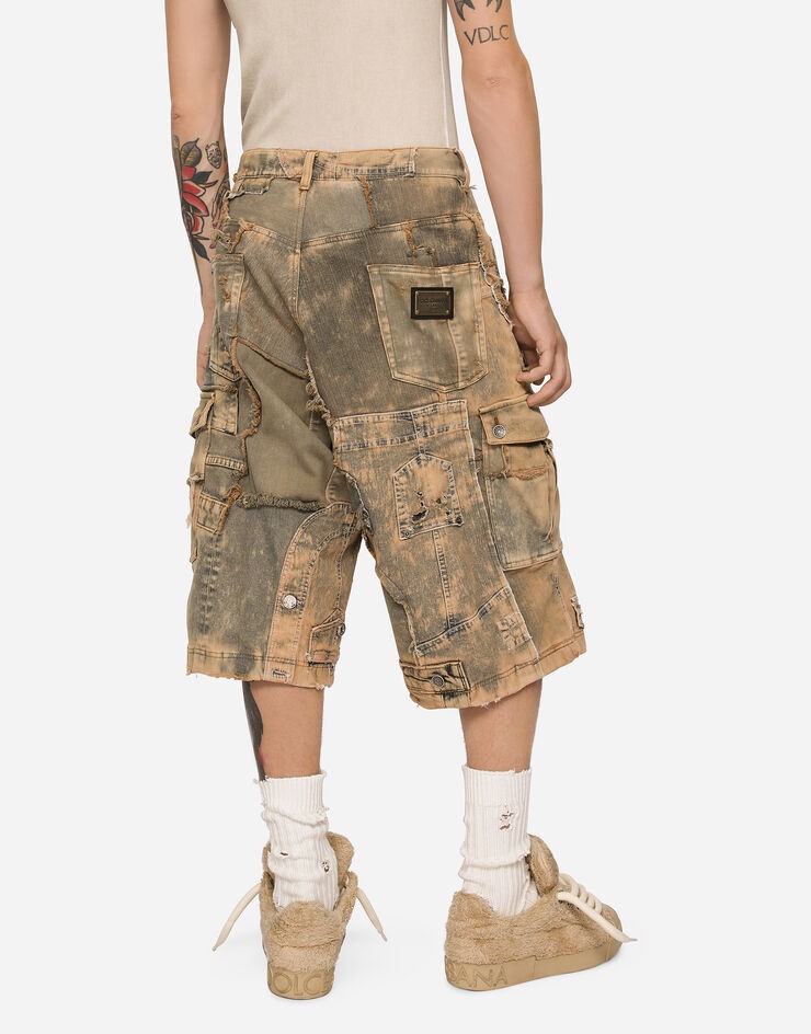 Patchwork denim cargo shorts - 3