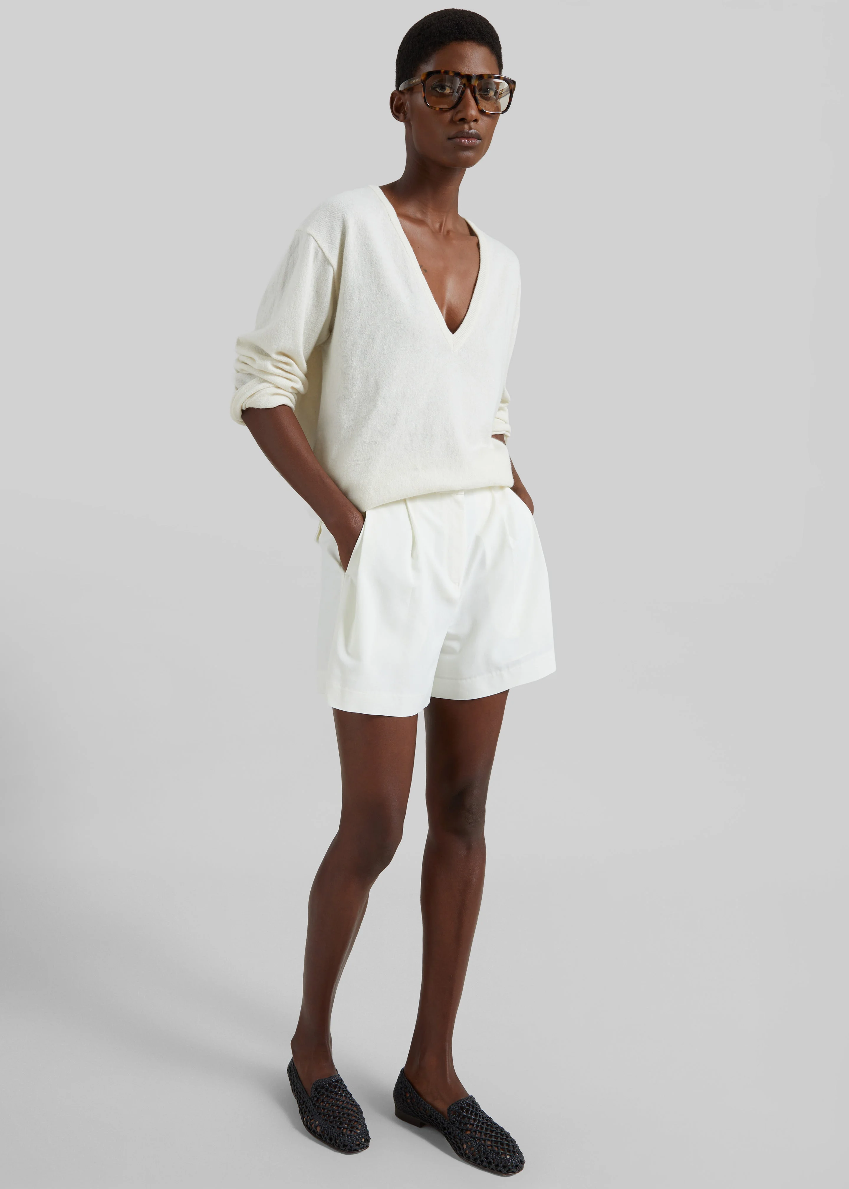 Lisboa Pleated Mini Shorts - Ivory - 1