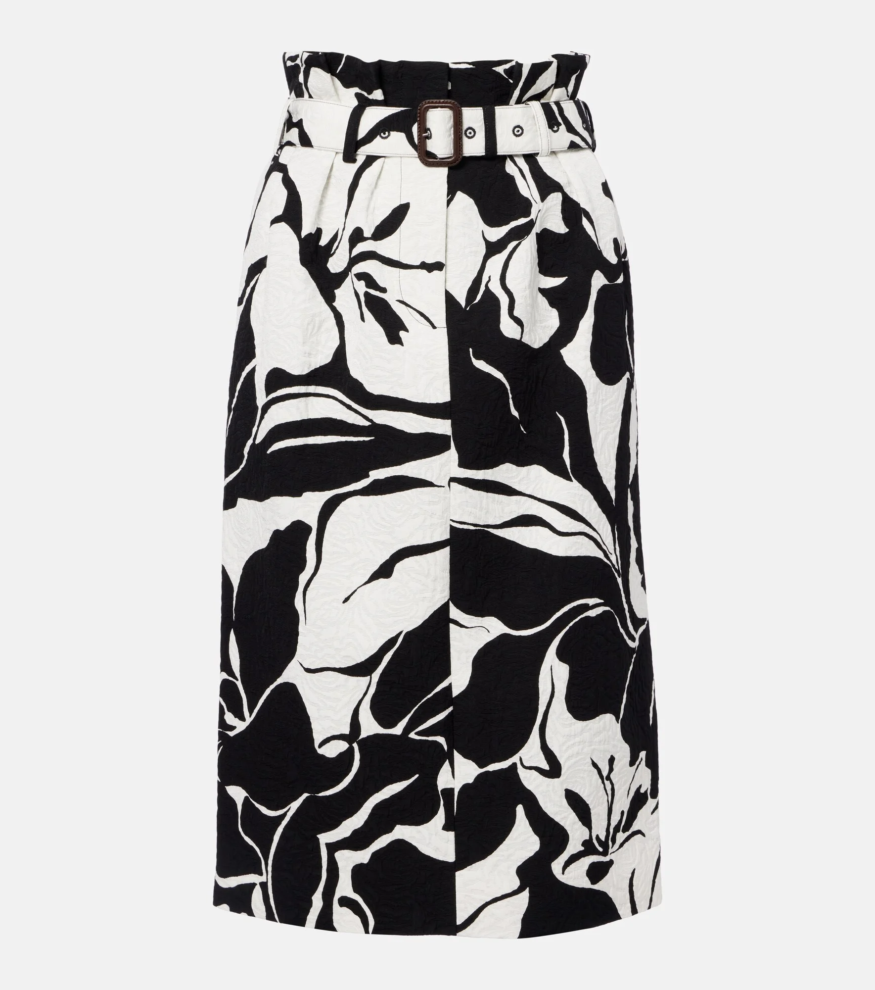 Belted floral cotton-blend midi skirt - 1