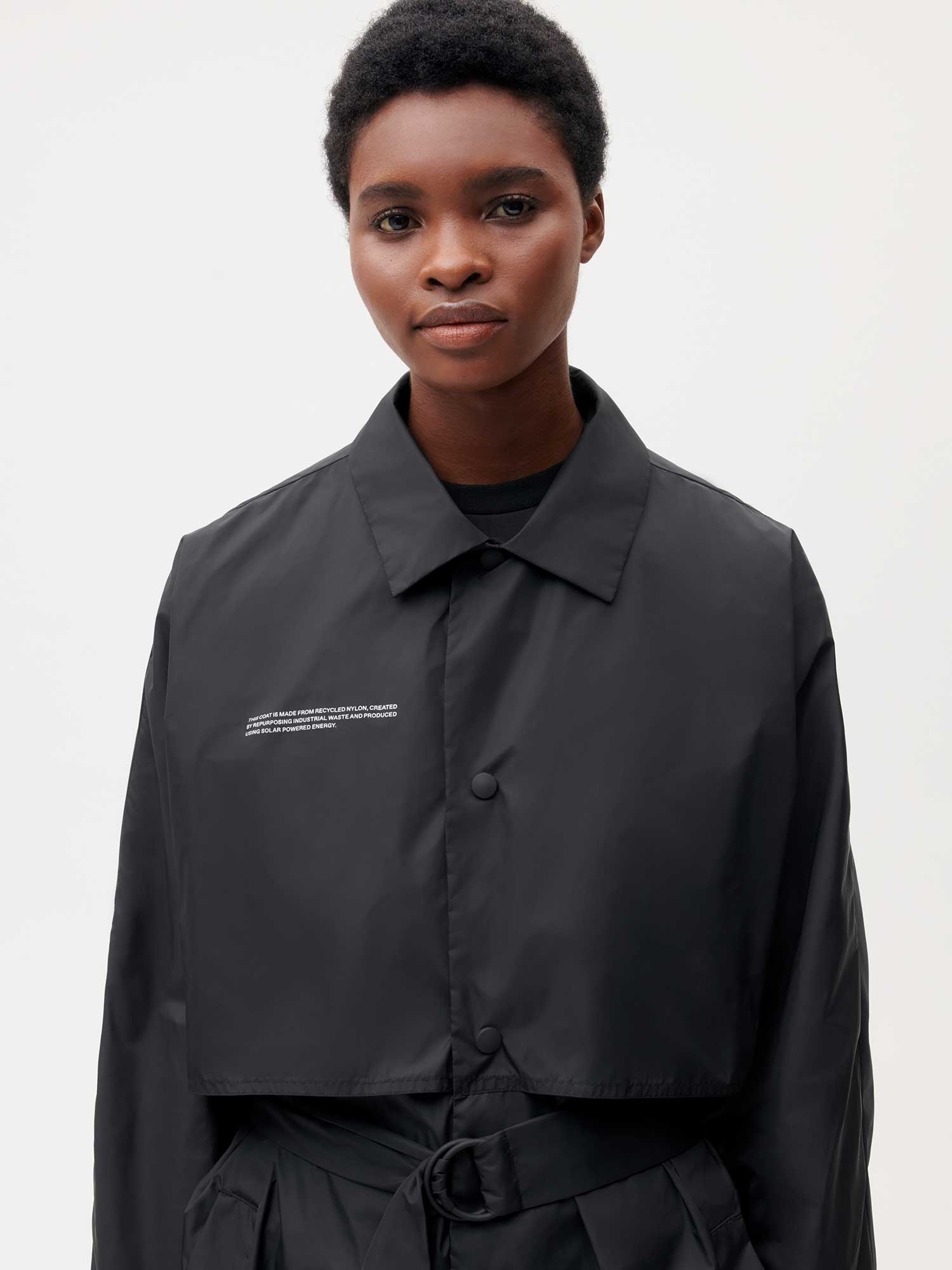 Womens Recycled Nylon Trench Coat - Black - 4