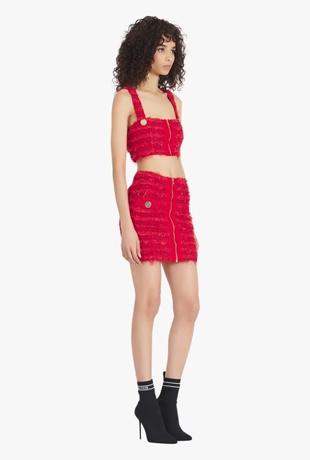Short red tweed skirt - 7
