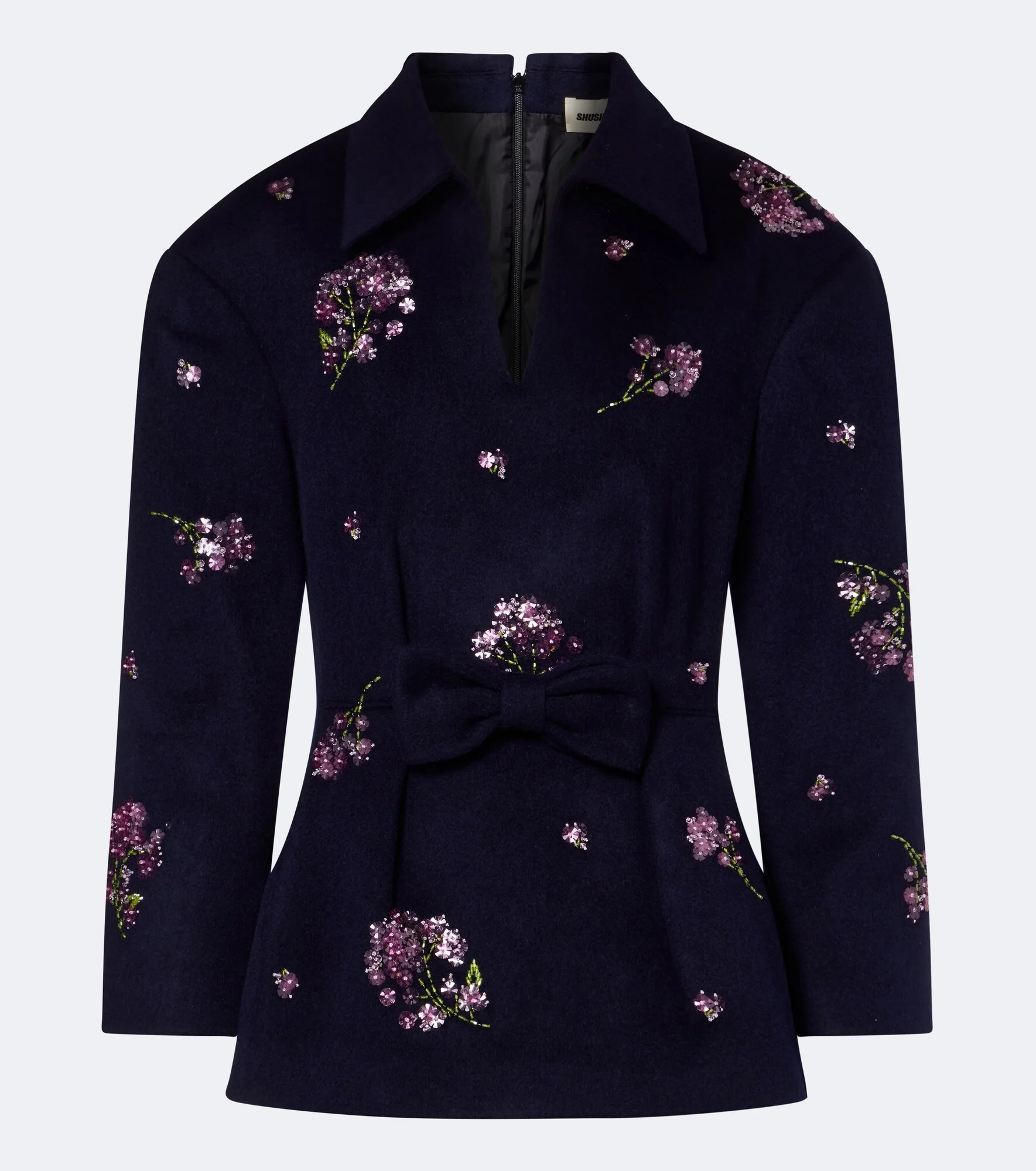 Bow-detail embellished wool top - 1