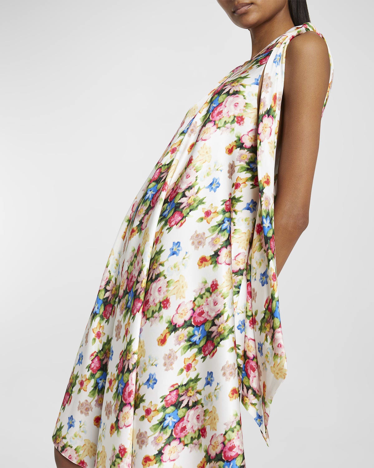 Asymmetric Floral Silk Shift Dress - 7