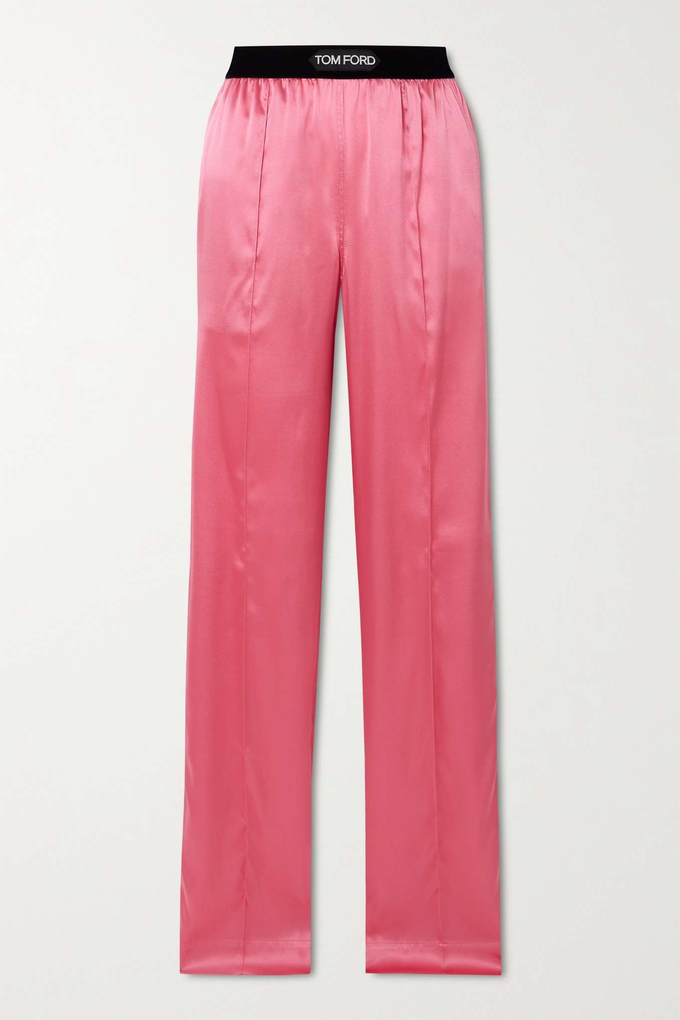 Jacquard-trimmed stretch-silk satin wide-leg pants - 1