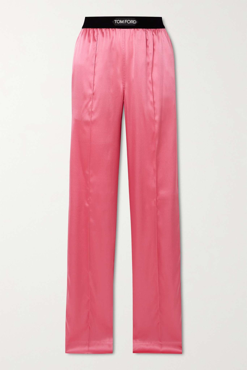 Jacquard-trimmed stretch-silk satin wide-leg pants 1