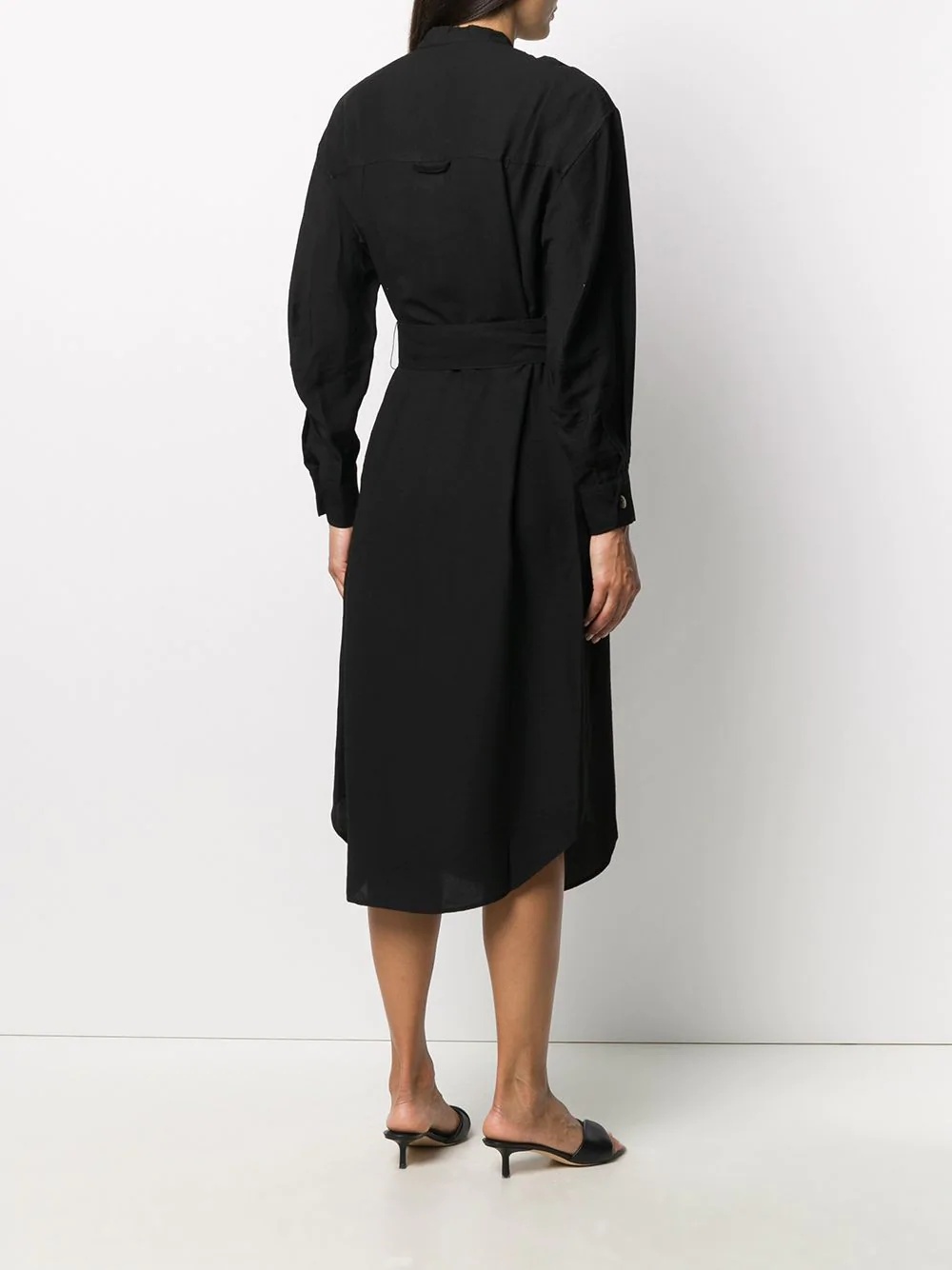 belted long sleeve midi shirt dress - 4