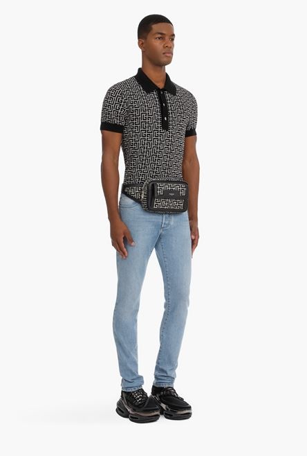 Bicolor jacquard belt bag with black leather panels - 5