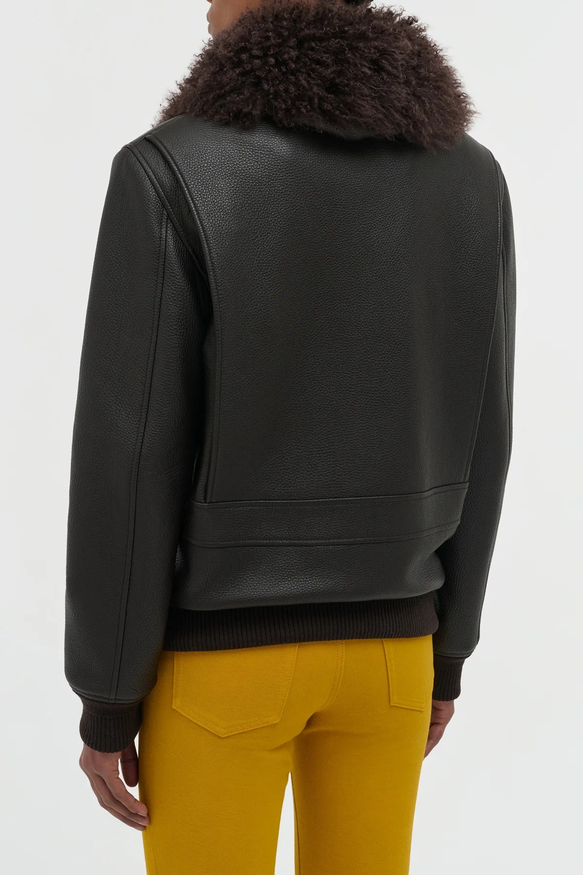Grant Jacket in Ebony Textured Leather and Shearling - 8