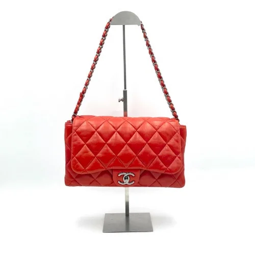 Chanel No. 13 red-orange lambskin double chain bag - 1