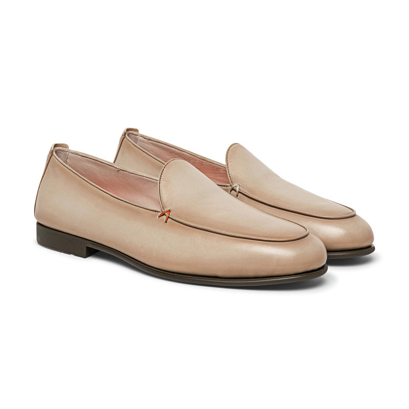 Santoni Men's beige leather loafer outlook