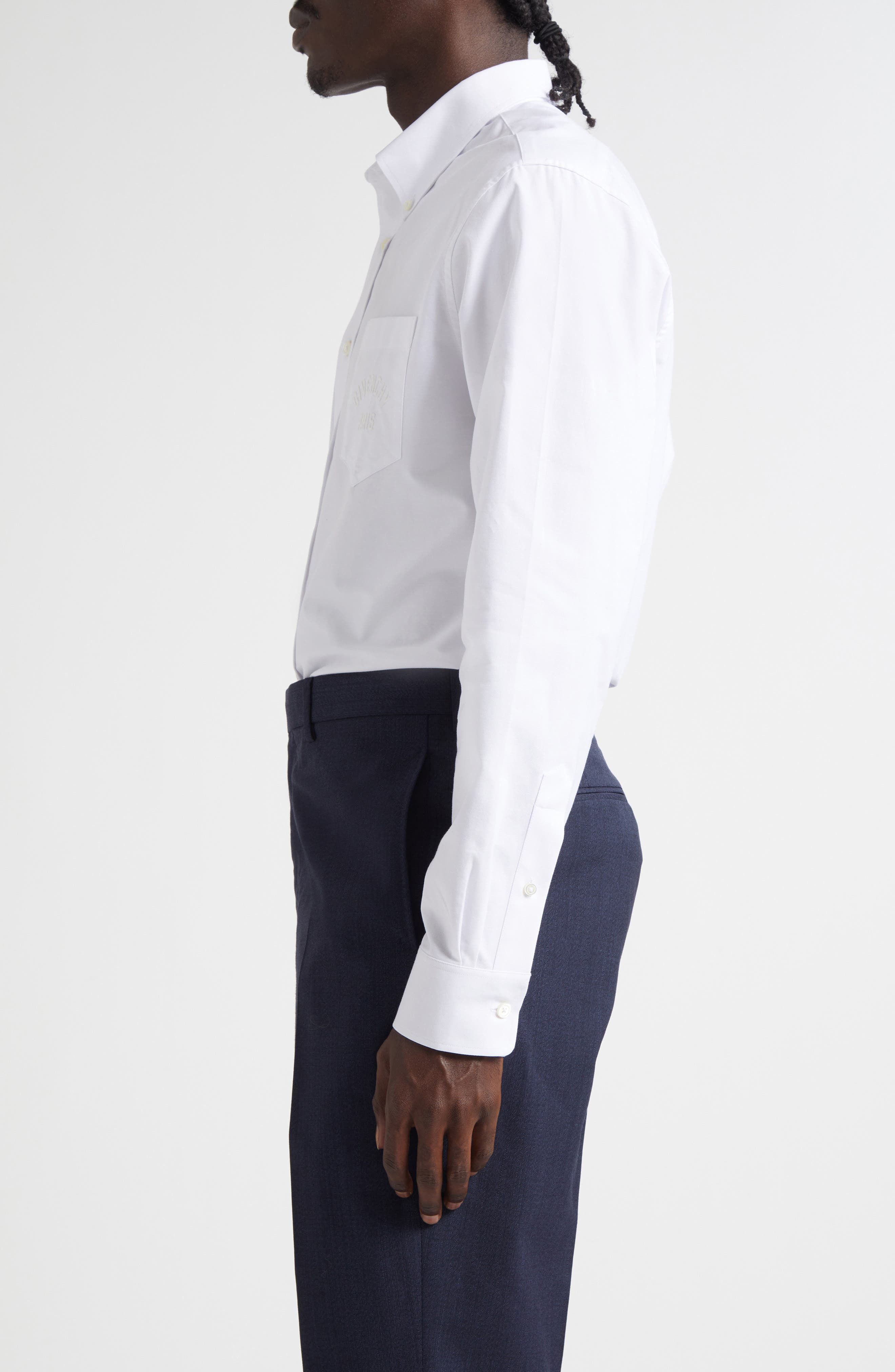 Givenchy Paris Embroidered Classic Fit Cotton Poplin Button-Down Shirt in White at Nordstrom - 3