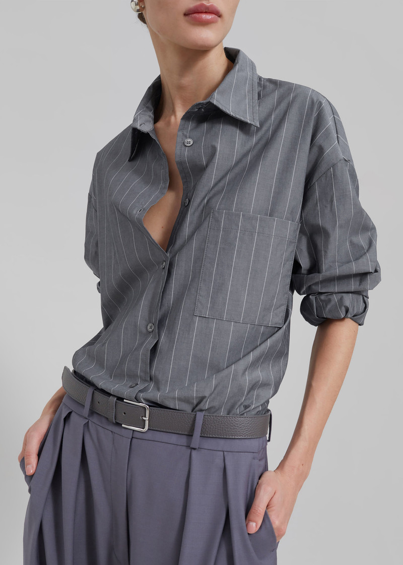 Beatrix Button Up Shirt - Grey/White Pinstripe 4