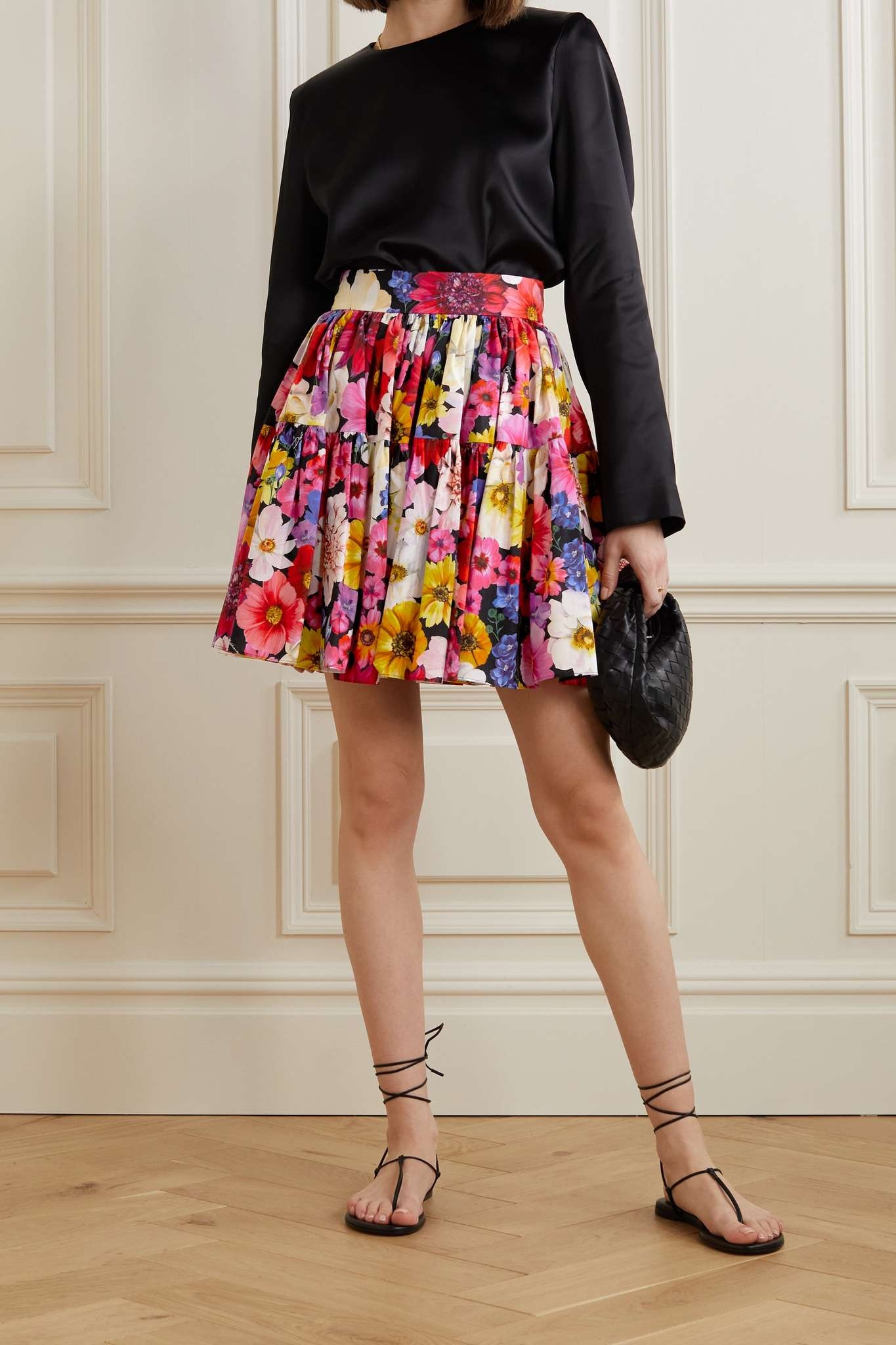 Tiered pleated floral-print cotton-poplin mini skirt - 2