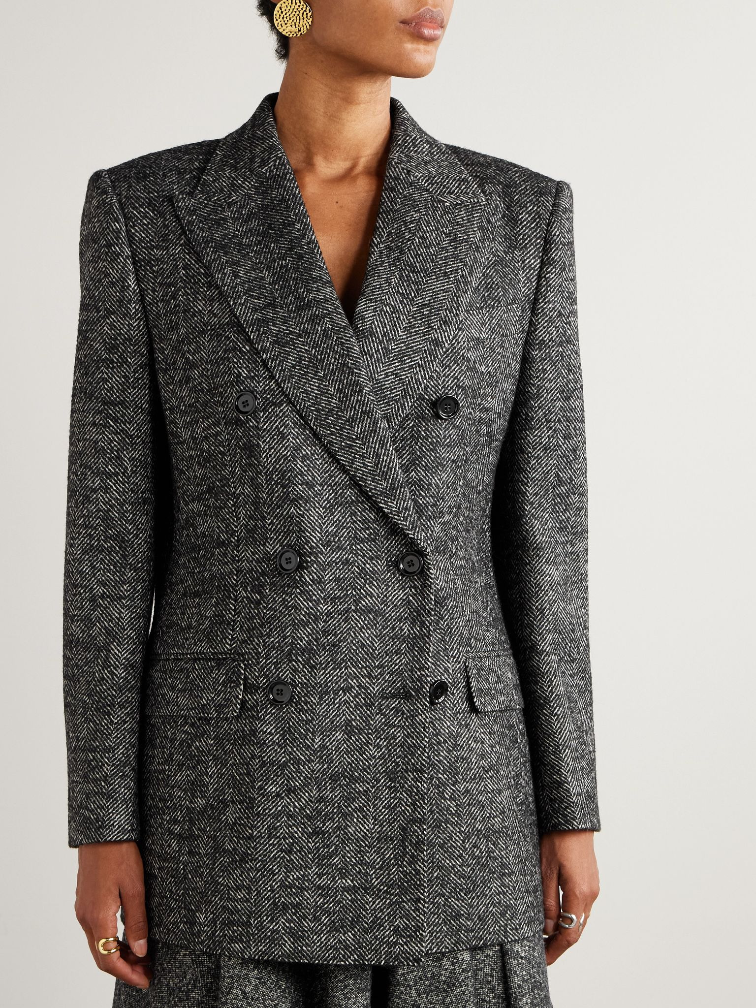 Double-breasted herringbone wool-blend blazer Gray - 3