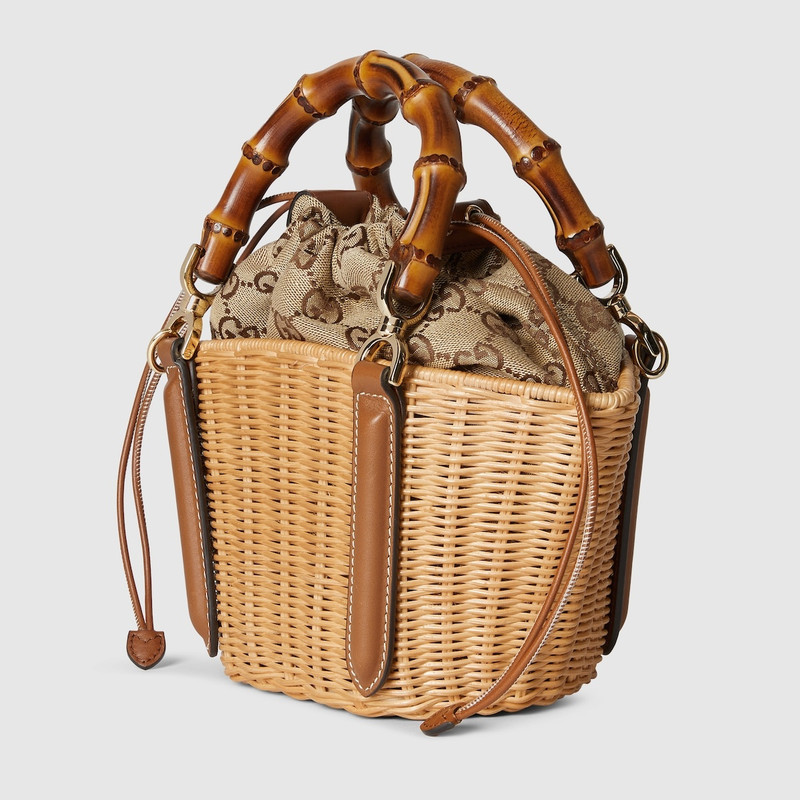 GUCCI Wicker mini basket bag with bamboo outlook