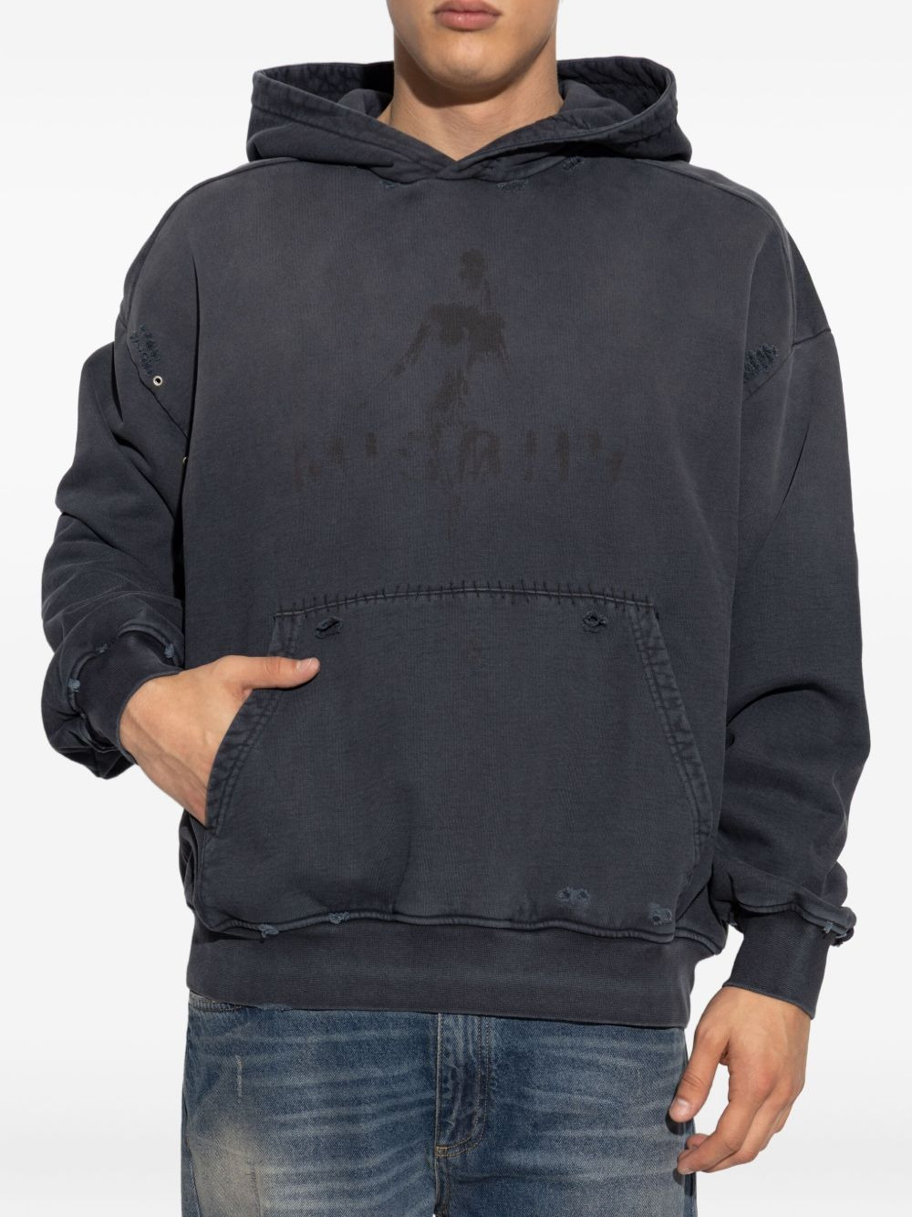 graphic-print distressed cotton hoodie - 3