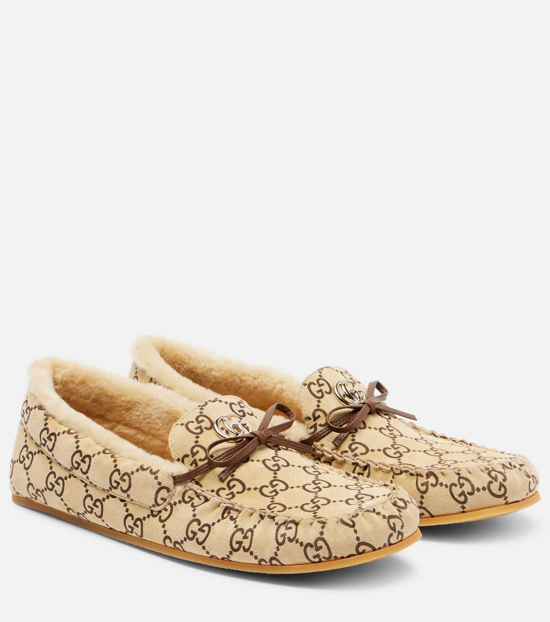 Double G shearling-lined suede loafers - 1