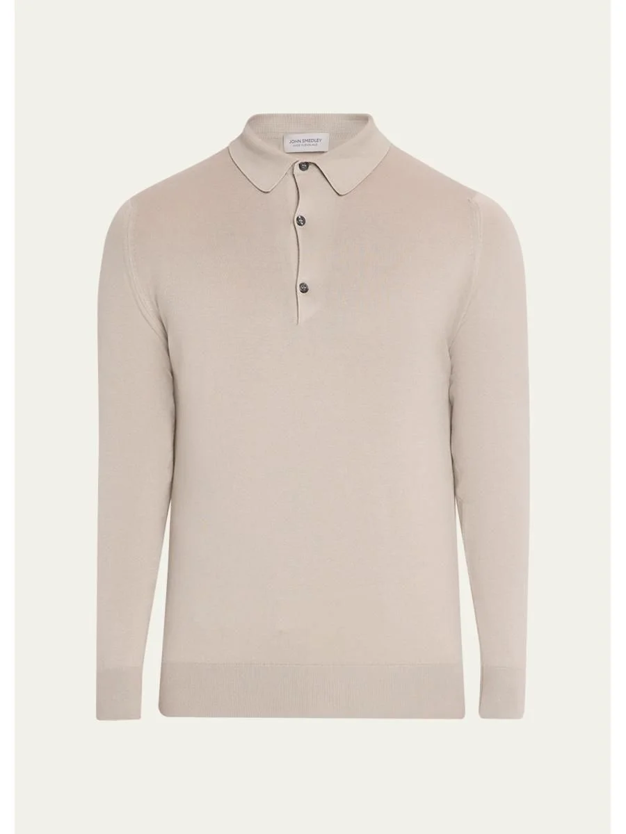 Men's Solid Long-Sleeve Polo Shirt - 1
