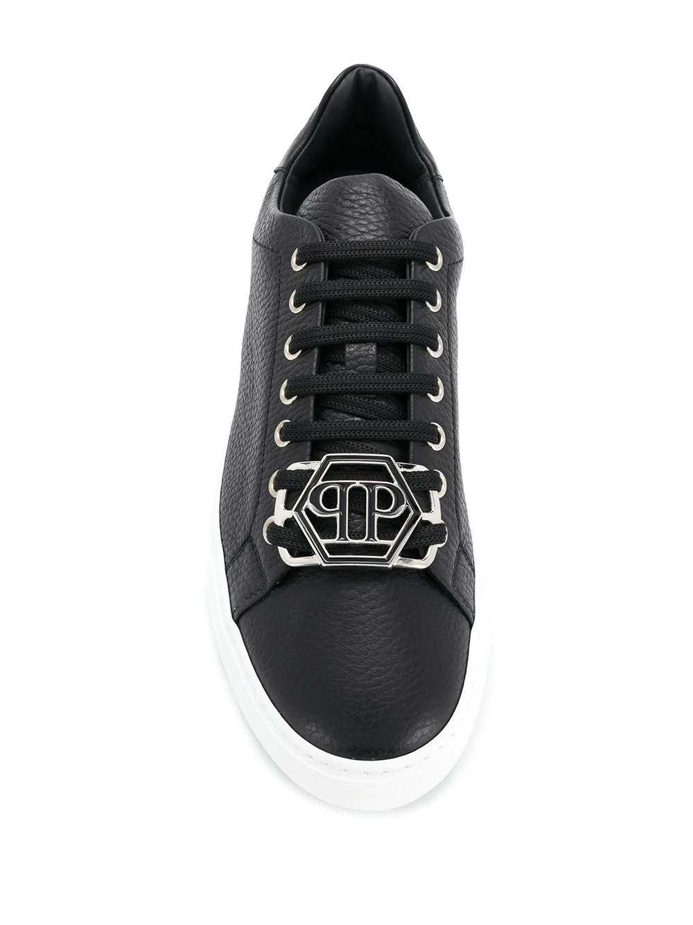 logo plaque leather trainers - 4