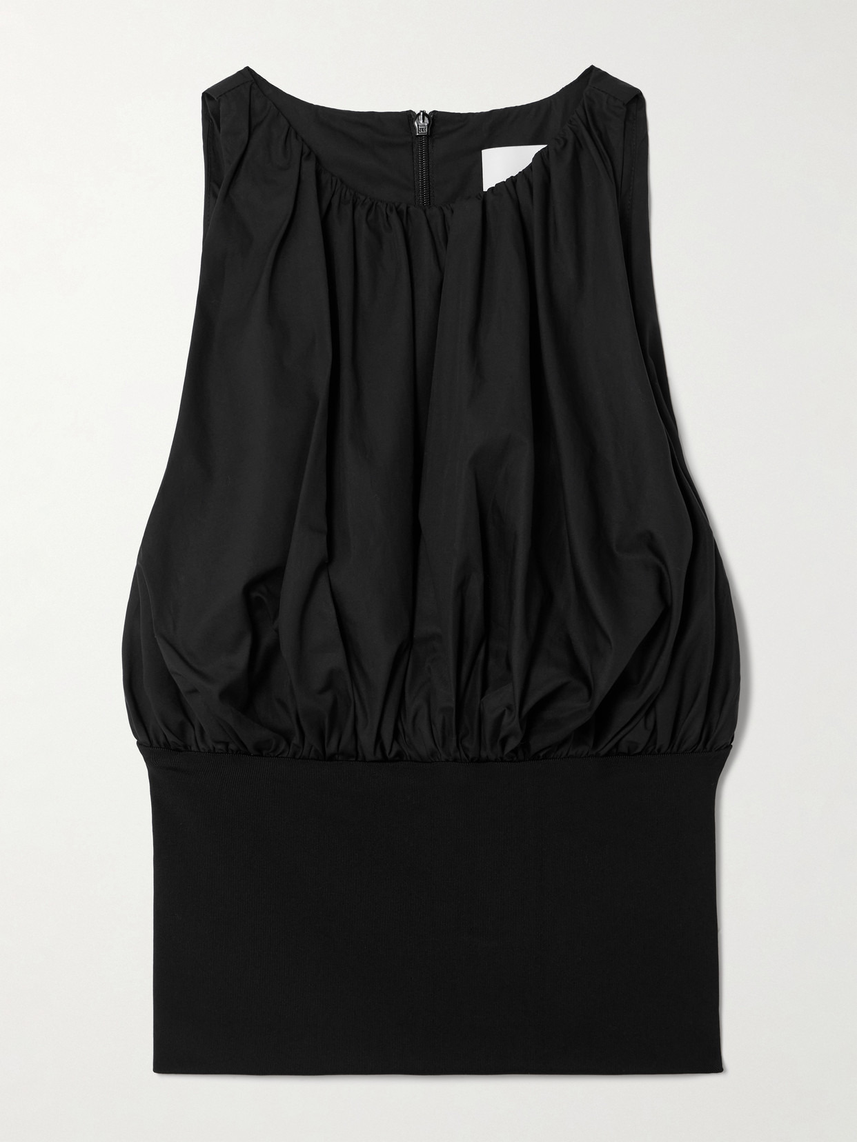 Cropped Gathered Organic Cotton-poplin And Stretch-knit Top - 1