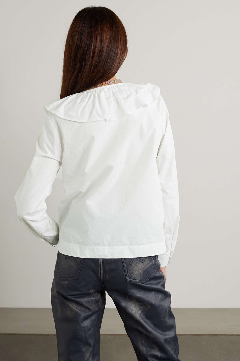 Ruffled lace-up organic cotton-poplin blouse 4