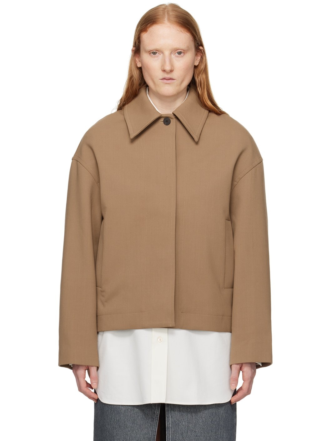 Beige Button Tab Jacket - 1