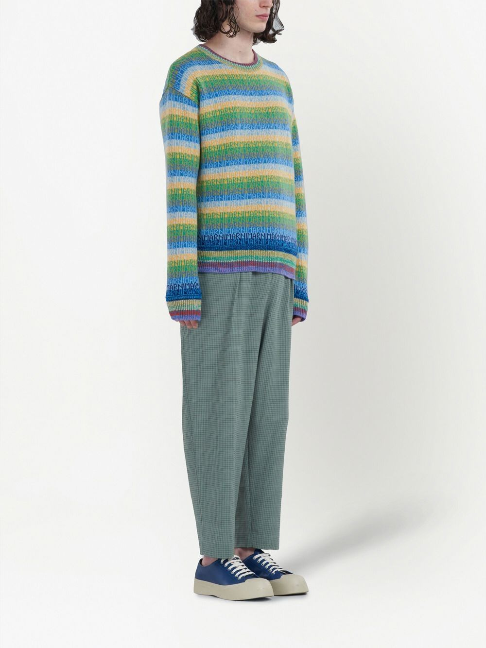 grid-pattern mid-rise pants - 3