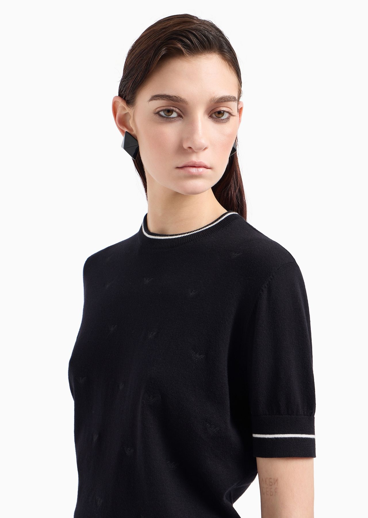 Short-sleeved jumper with all-over micro-eagle embroidery - 9