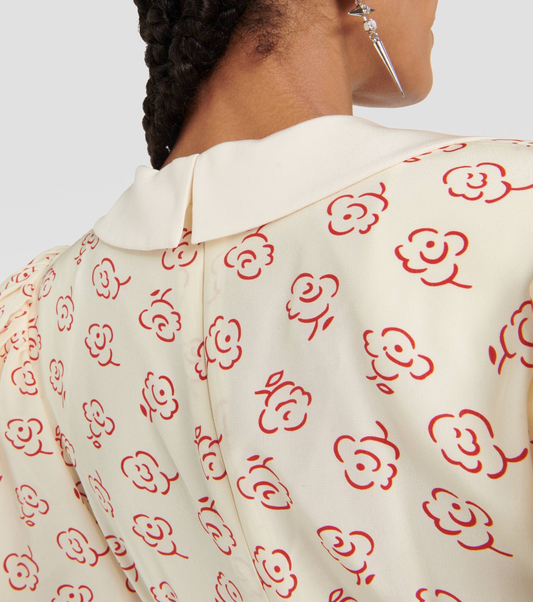 Puff-Sleeve Floral Silk Midi Dress print - 9