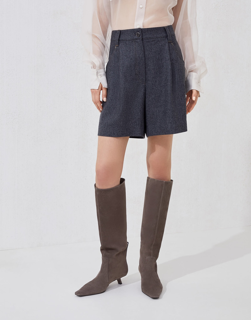 Virgin wool flannel baggy shorts with monili - 1