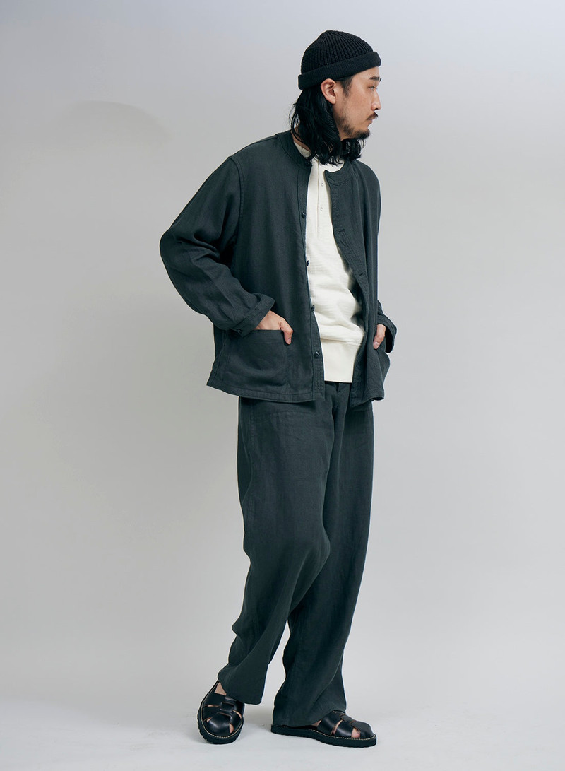 French Work Jacket Linen Pin Oxford in Charcoal 3