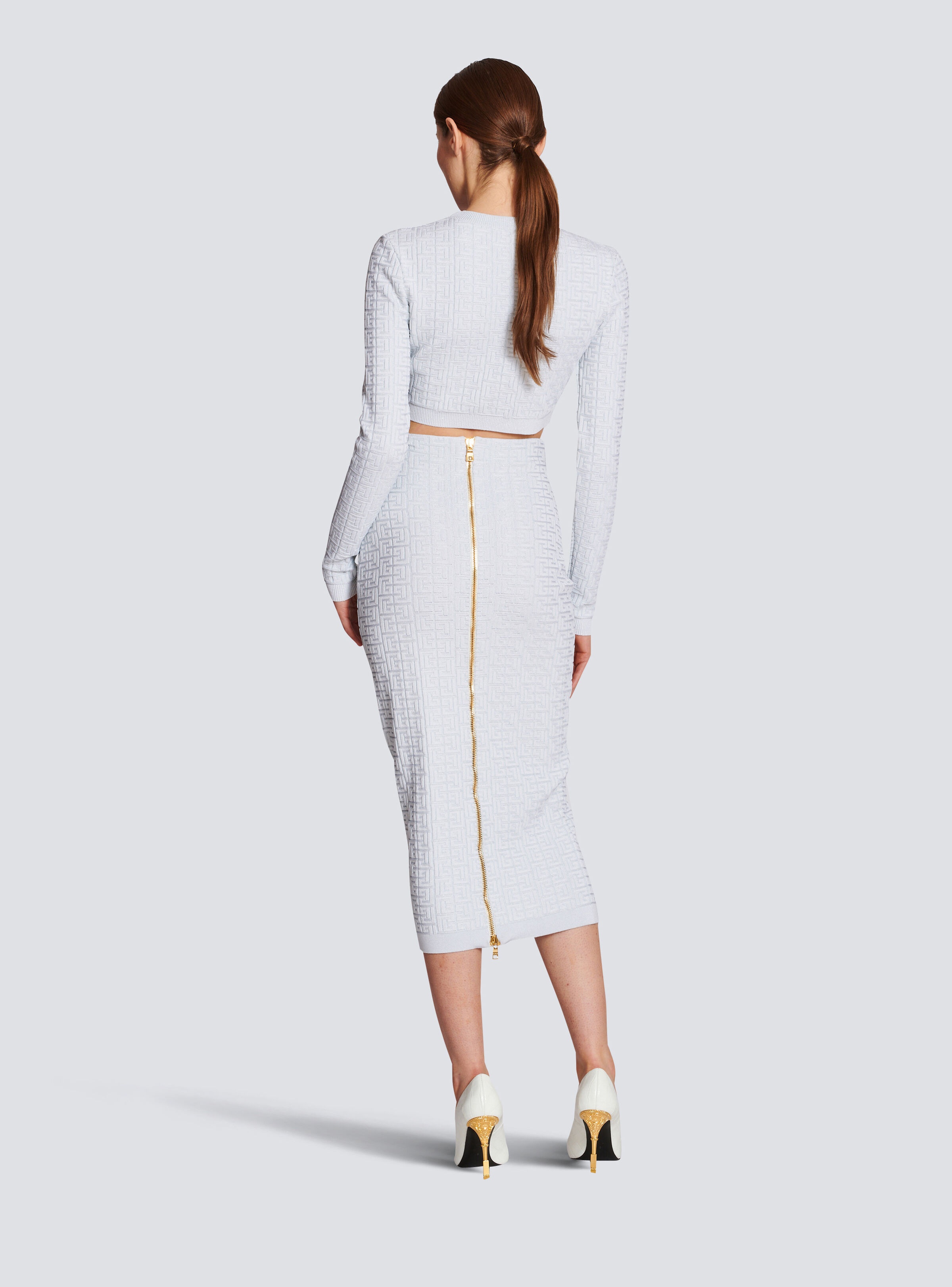 Knit midi skirt with Balmain monogram - 4
