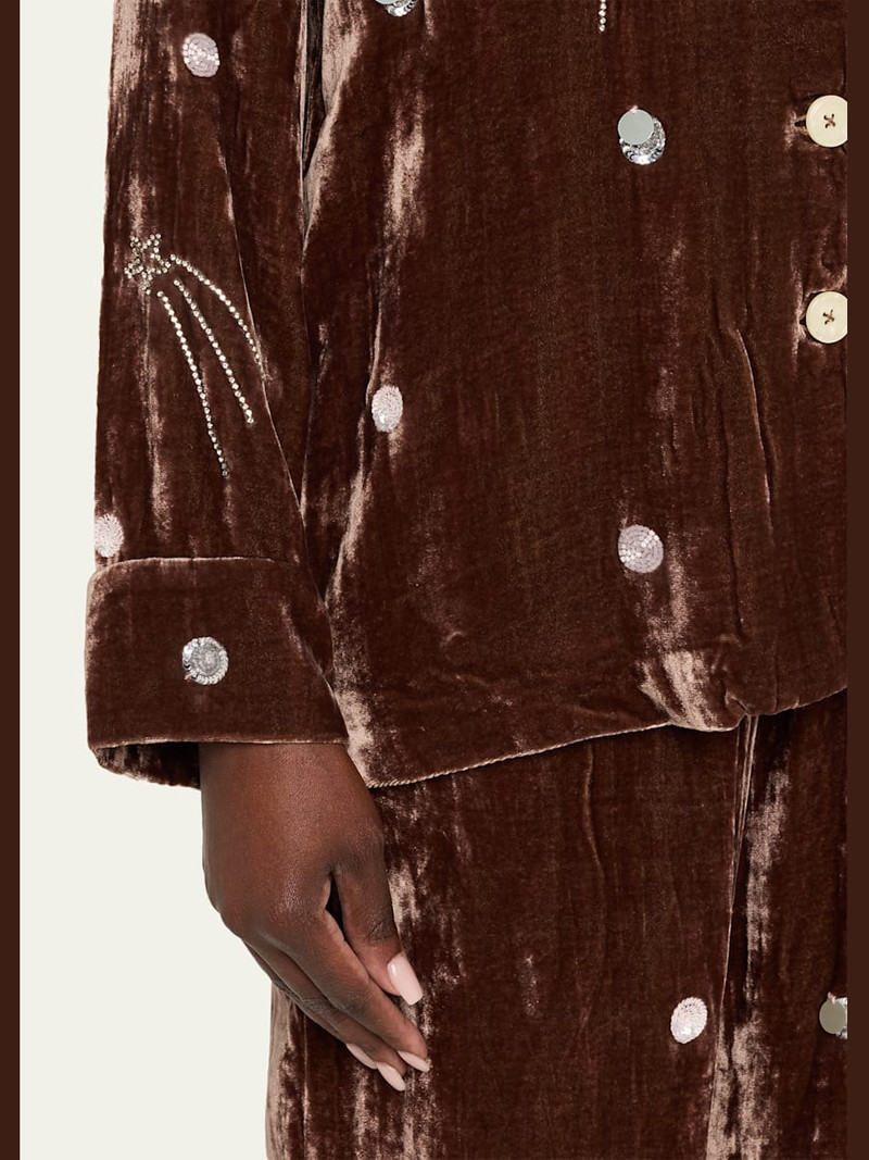 Louis Embellished Velvet Pajama Shirt 5
