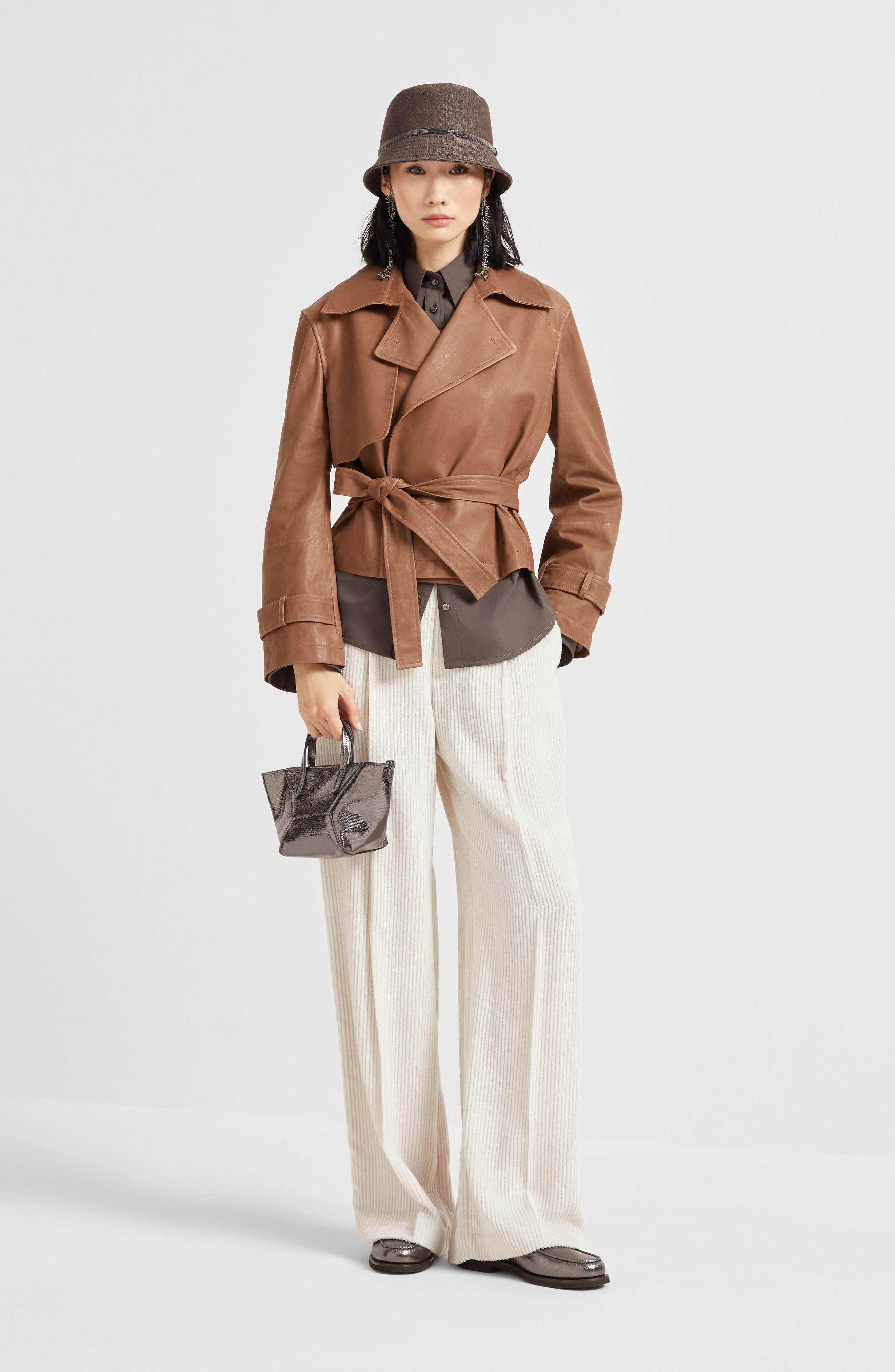 Brunello Cucinelli Vintage nappa Crop trenchcoat in Leather at Nordstrom - 6
