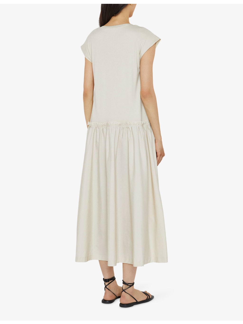 Cap-Sleeve A-line Cotton Poplin-Jersey Midi Dress - 3