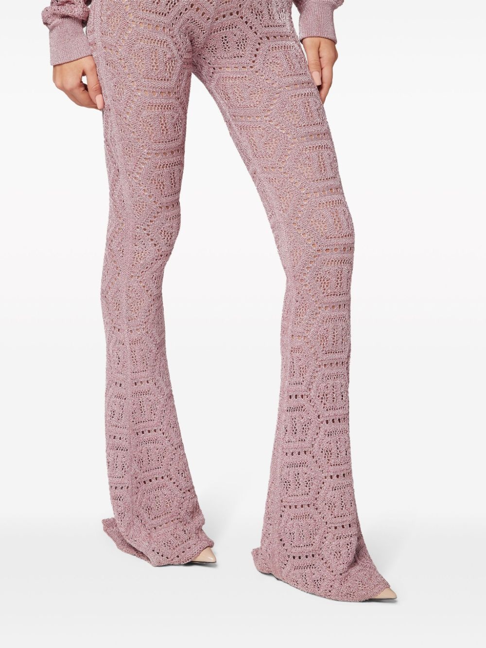 monogram-pattern open-knit trousers - 3