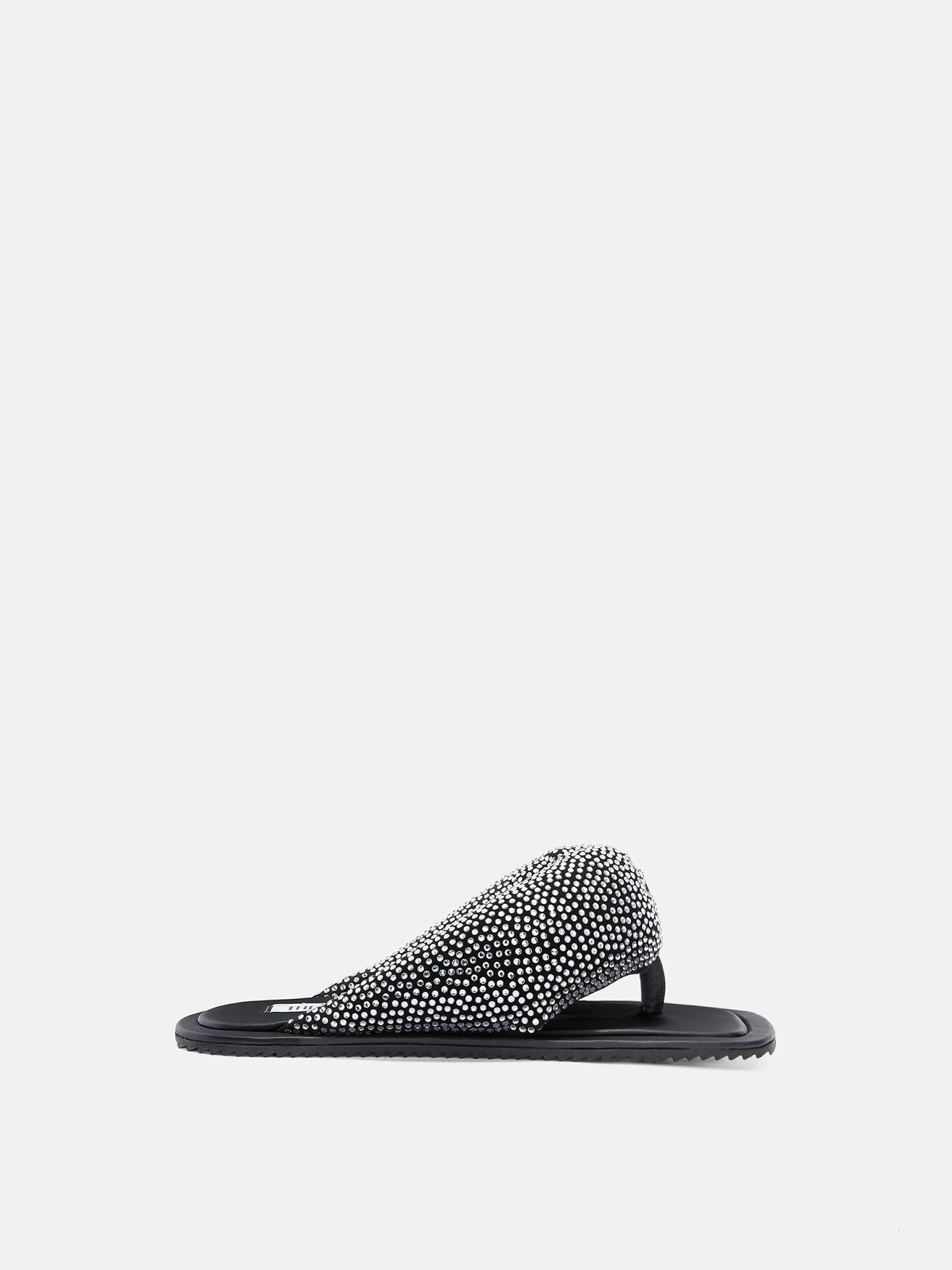 ''INDIE MAX'' BLACK AND CRYSTAL FLAT THONG - 1