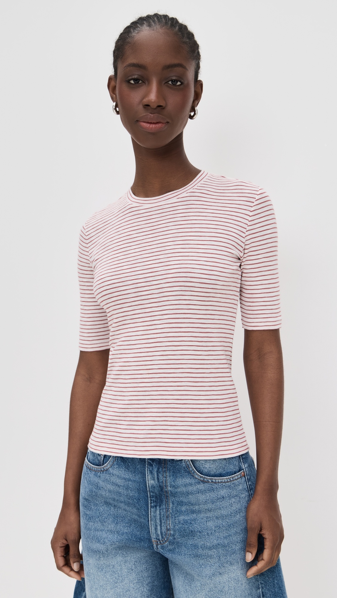 Striped Elbow Sleeve Crew Tee - 6