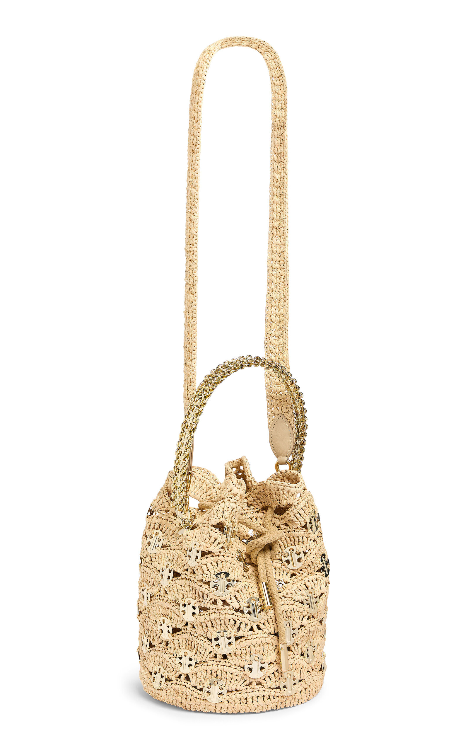 Hardware-Detailed Woven Raffia Bucket Bag gold - 5