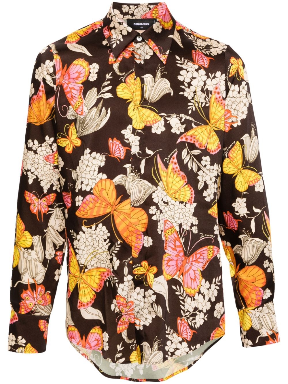 butterfly-print satin shirt - 1