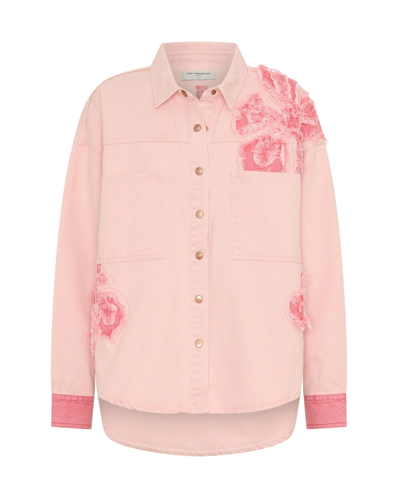 Frayed Daria Denim Shacket - Pink Petal - 1