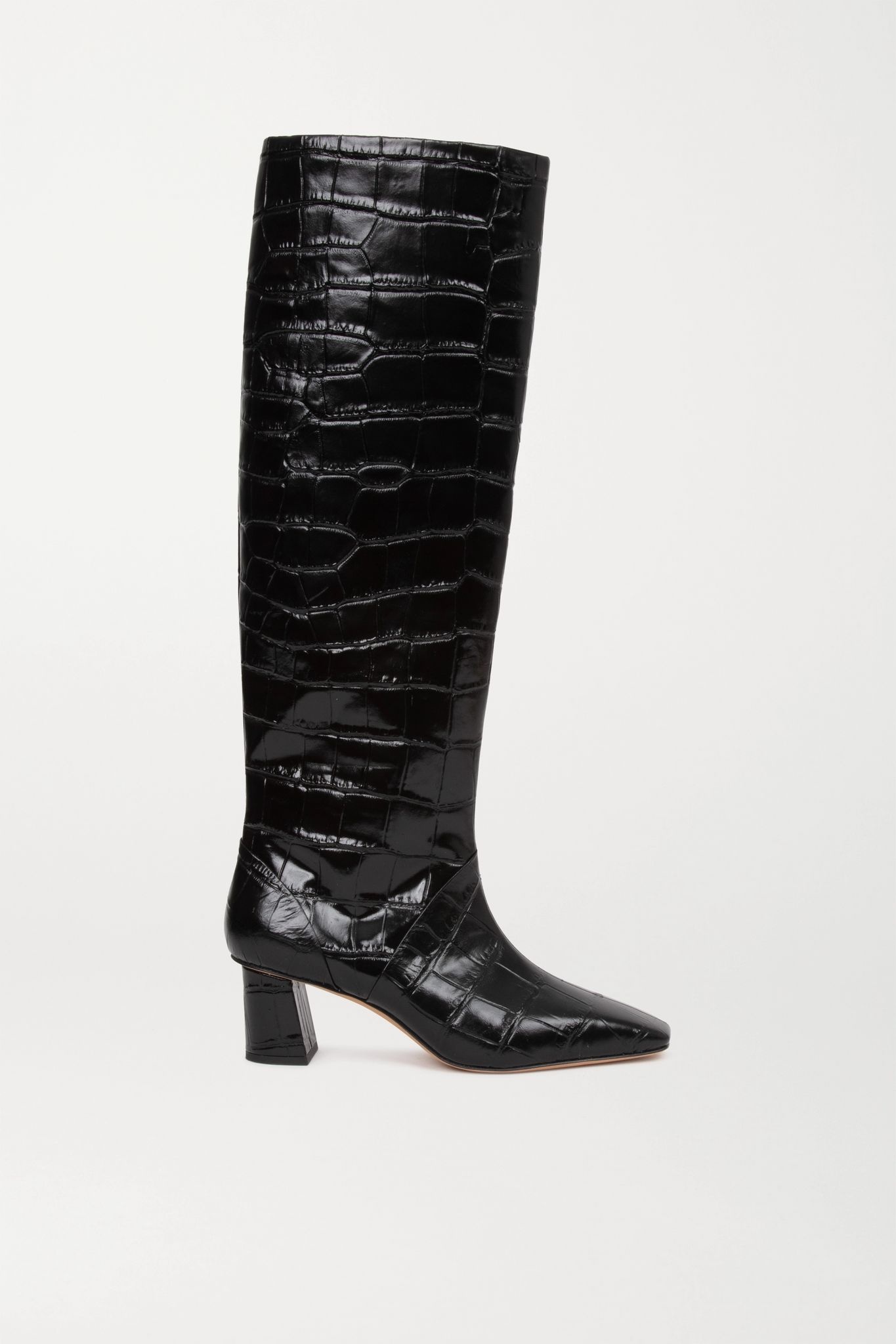 Tess croc-effect leather knee boots - 1